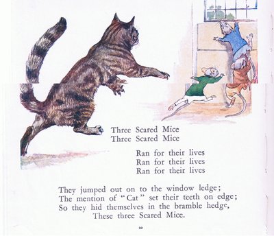 Three scared mice, three scared mice, ran for their lives by Walton Corbould